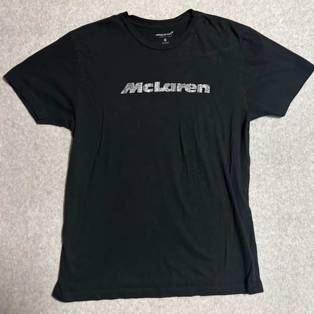 McLaren F1 Team black t-shirt with silver McLaren text Mens Size M